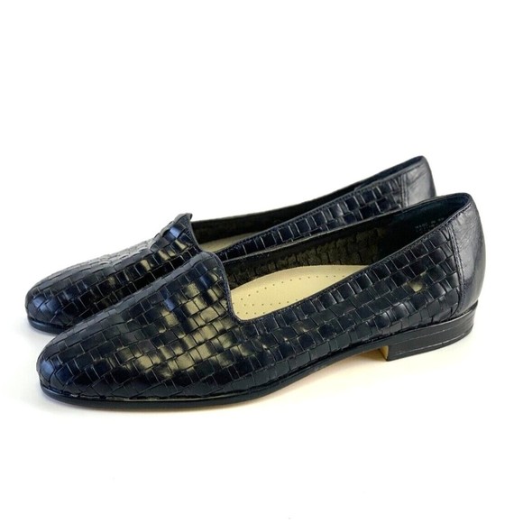 Trotters Liz Black Woven Leather Loafer Slip On Almond Toe Dress Shoe Womens 8 M - Picture 2 of 12